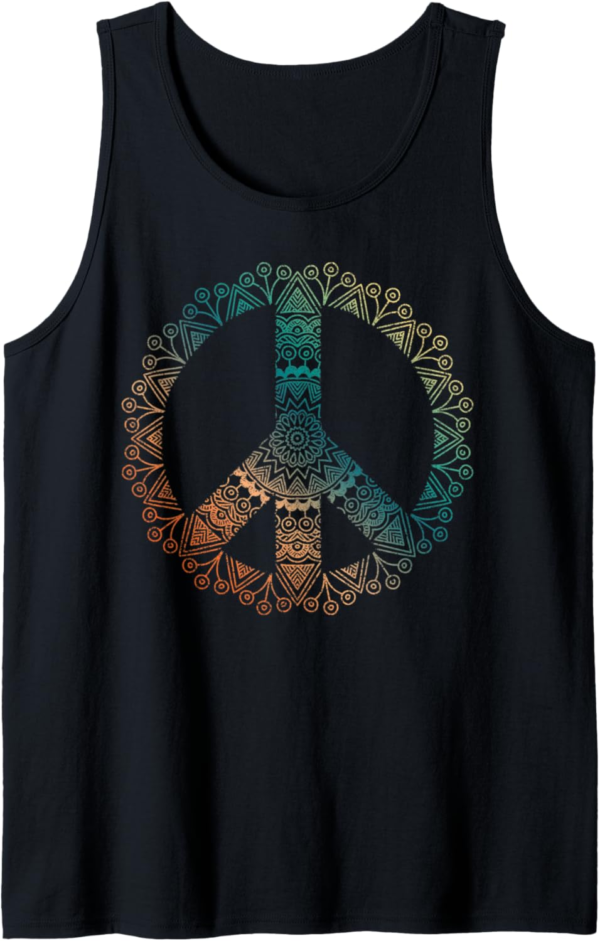 Neutral Boho Yoga Ornate Mandala Peace Sign Hippie Tank Top - Image 2